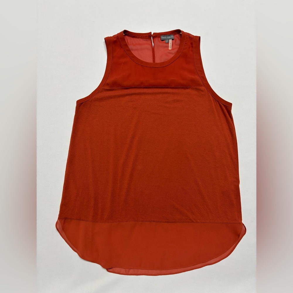 Vince Camuto Sleeveless Blouse - Rust Red, Sheer Trim